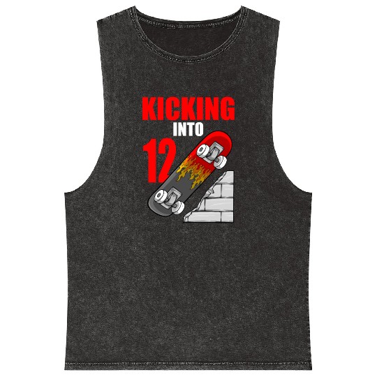 Skateboard Birthday For Boys 12th Birthday Skater Mineral Wash Tank Tops