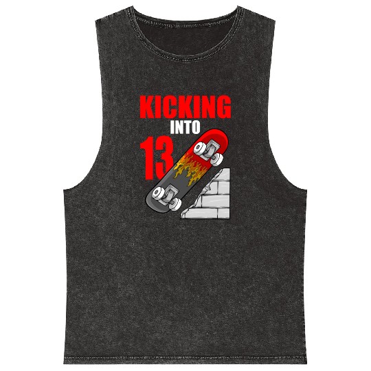 Skateboard Birthday For Boys 13th Birthday Skater Mineral Wash Tank Tops
