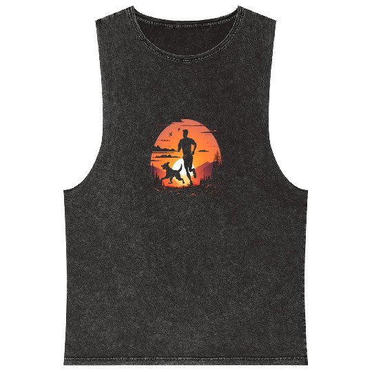 Runner Dog Animal Lover Dog Dad Silhouette Mineral Wash Tank Tops