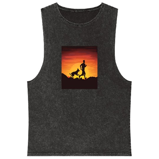 Runner Dog Animal Lover Dog Dad Silhouette Mineral Wash Tank Tops