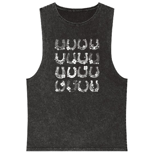 Horse Shamrock Horseshoe Patrick s Day Leaf Lucky Mineral Wash Tank Tops