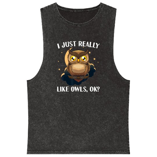Funny Owl Design For Men Women Cute Owl Nocturnalb Mineral Wash Tank Tops