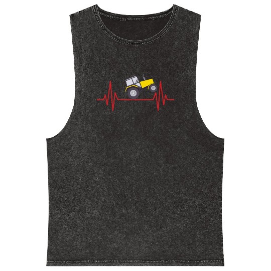 Beat Heart Pulse Tractor Truck Ranch Farm Farmer Mineral Wash Tank Tops