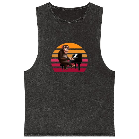 Monkey at the piano Mineral Wash Tank Tops