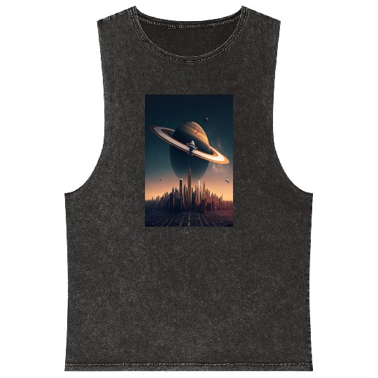 Solar system planet Saturn galaxy Mineral Wash Tank Tops