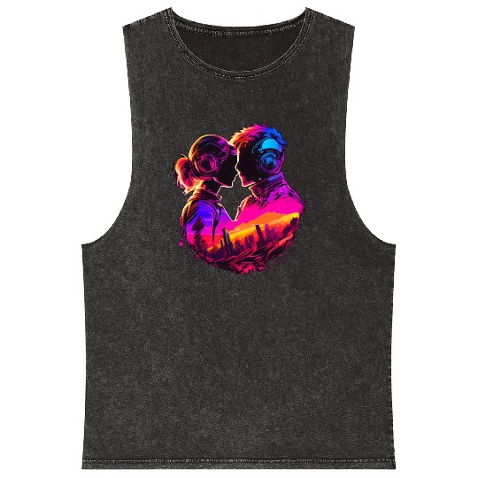 Embrace the Future with Cyberpunk Couples in Love Mineral Wash Tank Tops