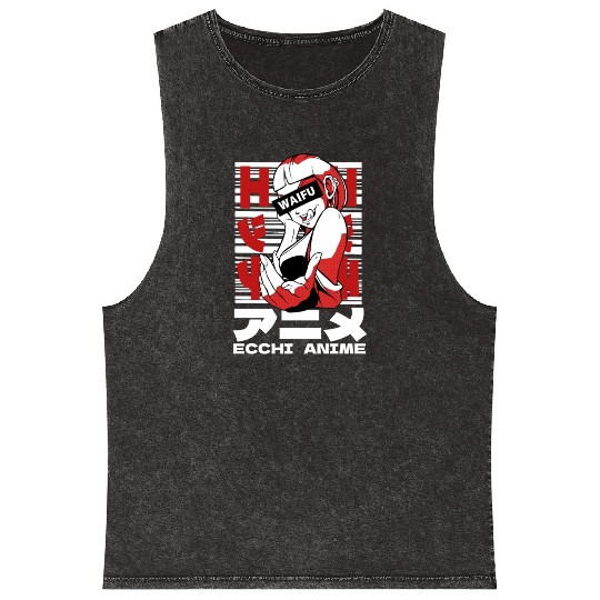 Japanese Ecchi Anime Aesthetic Waifu Manga Girl Mineral Wash Tank Tops