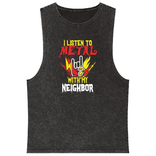 Metal With Neighbor Metal Kid Music Lover Rocker Mineral Wash Tank Tops