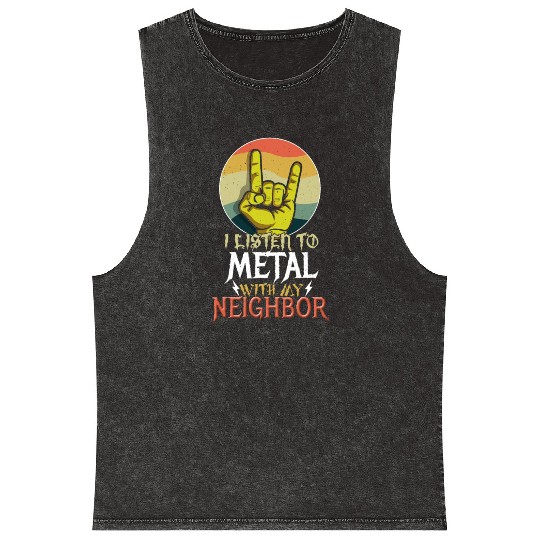 Metal With Neighbor Metal Kid Music Lover Rocker Mineral Wash Tank Tops