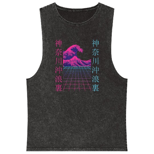 Japanese Retro 80's Vaporwave Japan Streetwear Mineral Wash Tank Tops