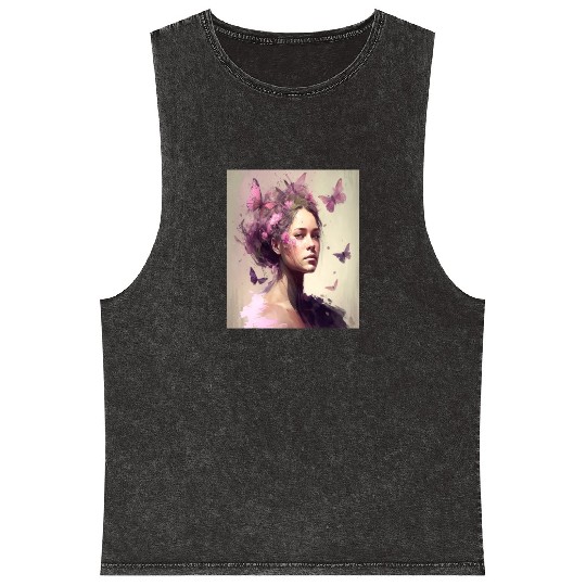 Breast Cancer Survivor Pink Flower Hair Girl Mineral Wash Tank Tops