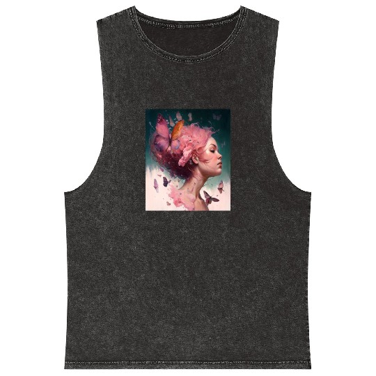 Breast Cancer Survivor Pink Flower Hair Girl Mineral Wash Tank Tops