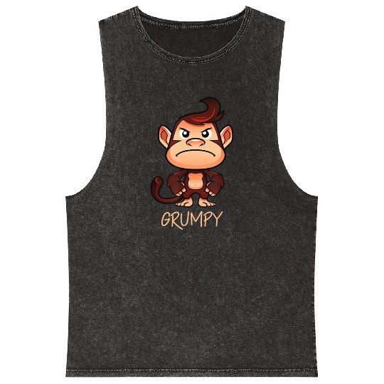Grumpy Monkey Meme Aesthetic Bad Mood chimpanzee Mineral Wash Tank Tops
