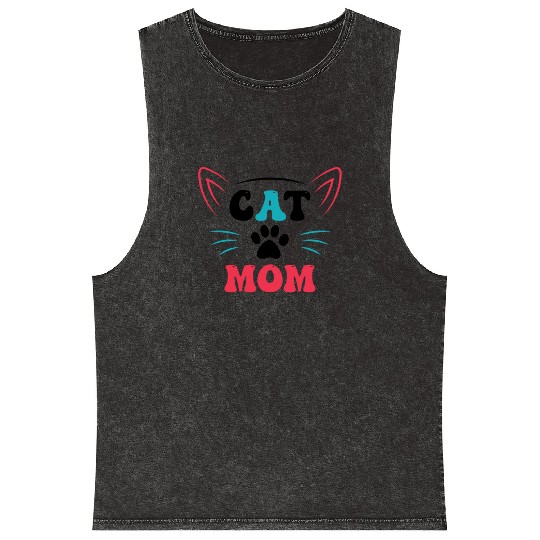 Cat Mom Mineral Wash Tank Tops