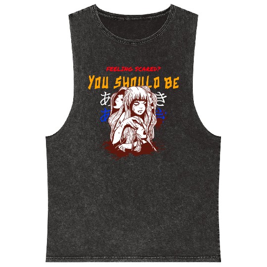 Anime Themed Design Mineral Wash Tank Tops