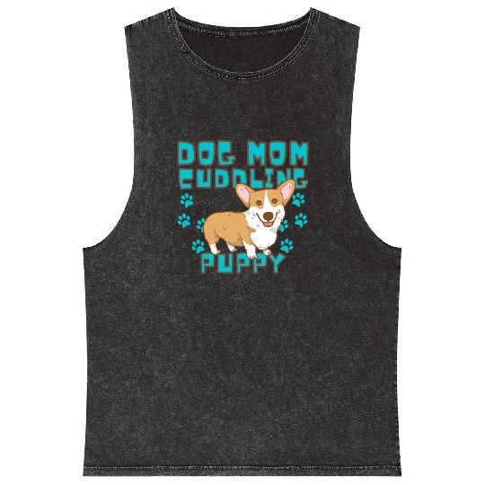 DOG MOM CUDDLING PUPPY , DOGS LOVERS Mineral Wash Tank Tops