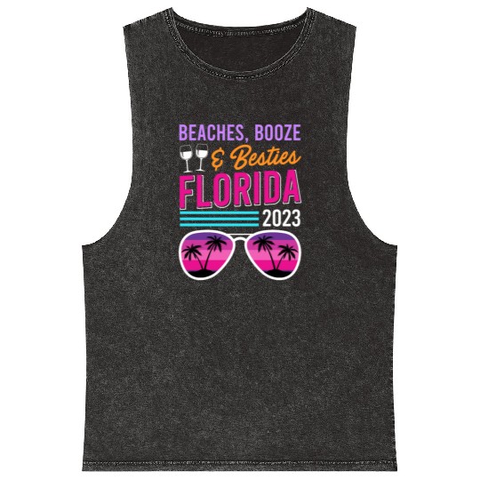 Beach Booze Besties Florida Vacation Spring Break Mineral Wash Tank Tops