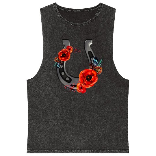 Floral Horseshoe With Poppies Mineral Wash Tank Tops