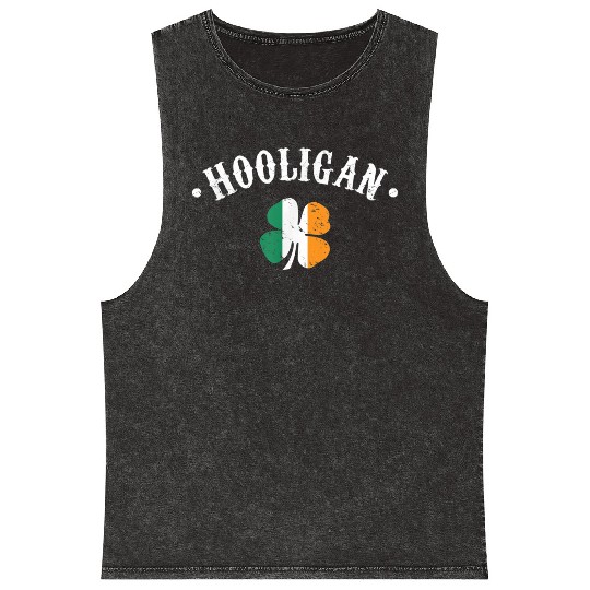 Hooligan St Patricks Day Irish Shamrock Flag Mineral Wash Tank Tops