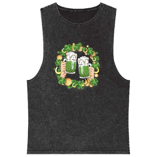 St. Patrick's Day Irish Green Beer, Wine Cups Mineral Wash Tank Tops