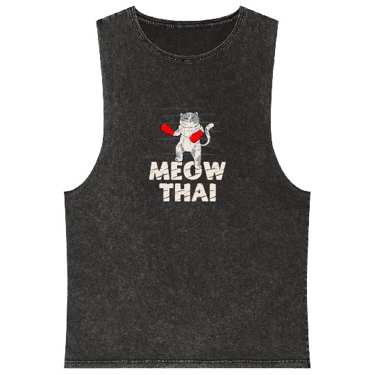 Meow Thai Cat Lover Muay Thai Kitty Martial Arts Mineral Wash Tank Tops