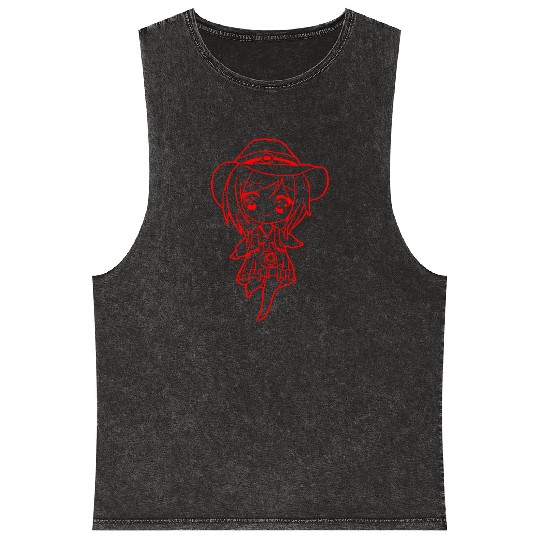 Bohemian Aesthetic Japanese Anime Girl Chibi Mineral Wash Tank Tops