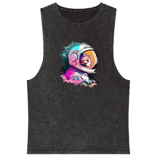 Aesthetic Vaporwave Space Cat 80s 90s Astronaut Mineral Wash Tank Tops