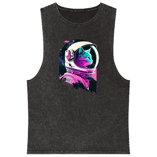 Aesthetic Vaporwave Space Cat 80s 90s Astronaut Mineral Wash Tank Tops