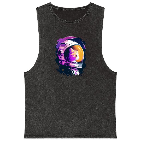 Aesthetic Vaporwave Space Cat 80s 90s Astronaut Mineral Wash Tank Tops