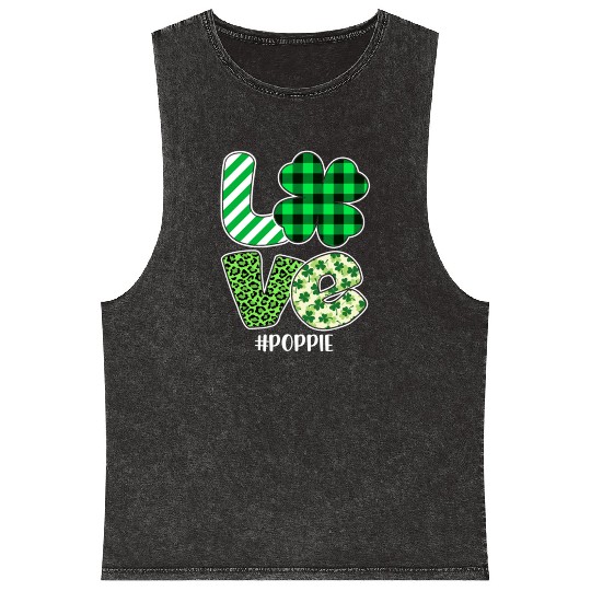 Love Poppie Green Plaid Leopard Shamrock Mineral Wash Tank Tops