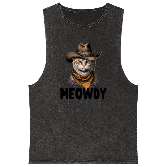 Meowdy Cat Meme Country Meow Howdy Funny Mineral Wash Tank Tops