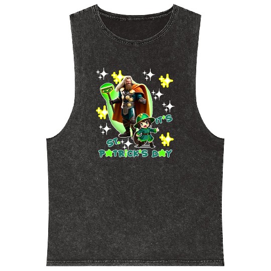 Kids St. Patrick's Day Shamrock "Thor, anime" Mineral Wash Tank Tops