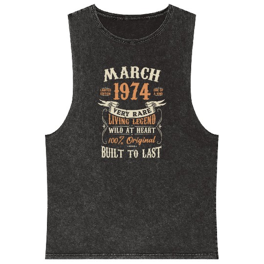 March 1974 Birthday Surprise Mineral Wash Tank Tops