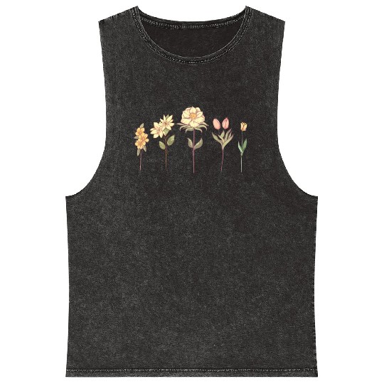 Wildflower, Flowers Plants Botany, Ladies Mineral Wash Tank Tops