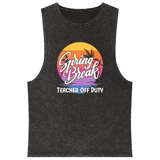Spring Break Squad Retro Spring Break Teacher Mineral Wash Tank Tops