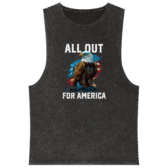 All Out for America American Bald Eagle America Mineral Wash Tank Tops