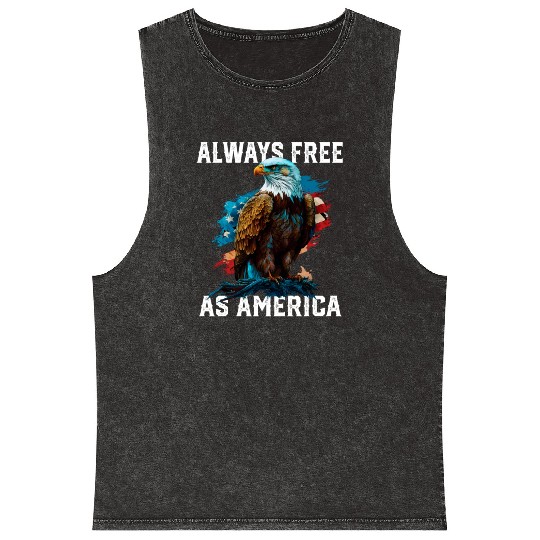 Always Free as America American Bald Eagle USA Mineral Wash Tank Tops