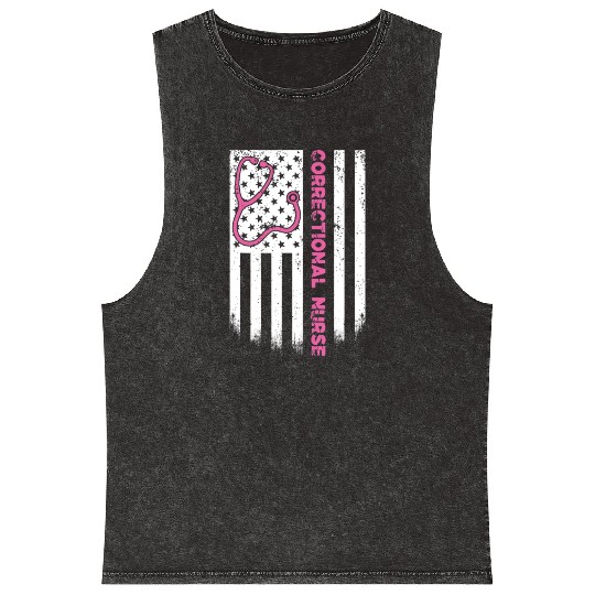 Correctional Nurse American flag US Stethoscope RN Mineral Wash Tank Tops