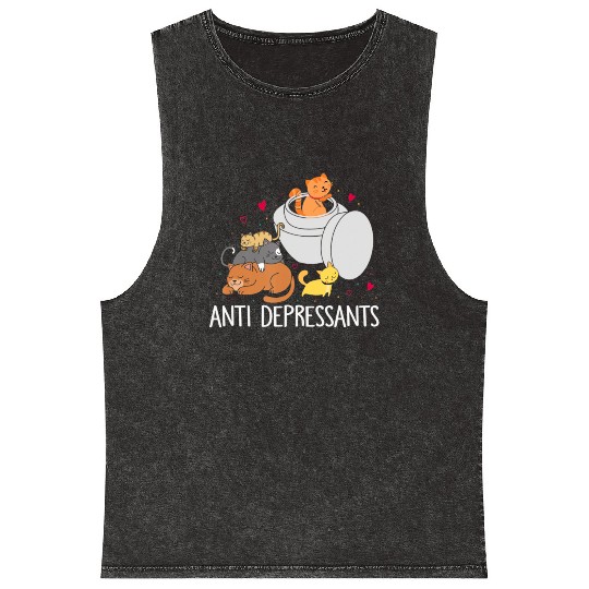 Funny Anti Depressants Cat Lover Sobriety Drug Fre Mineral Wash Tank Tops
