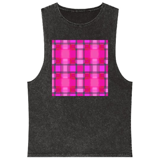 Tartan Pattern in Pink Delicate and Beautiful T-Sh Mineral Wash Tank Tops