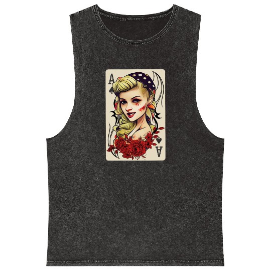 Rockabilly 50s Pin Up Zombie Psychobilly Ace Card Mineral Wash Tank Tops