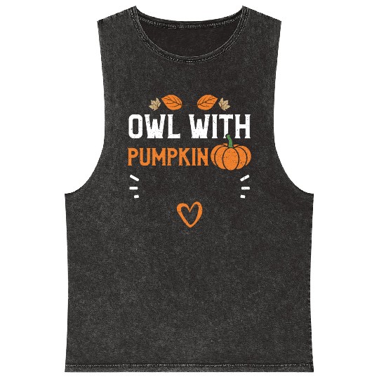 Owl With Pumpkin - Pumpkin Mineral Wash Tank Tops