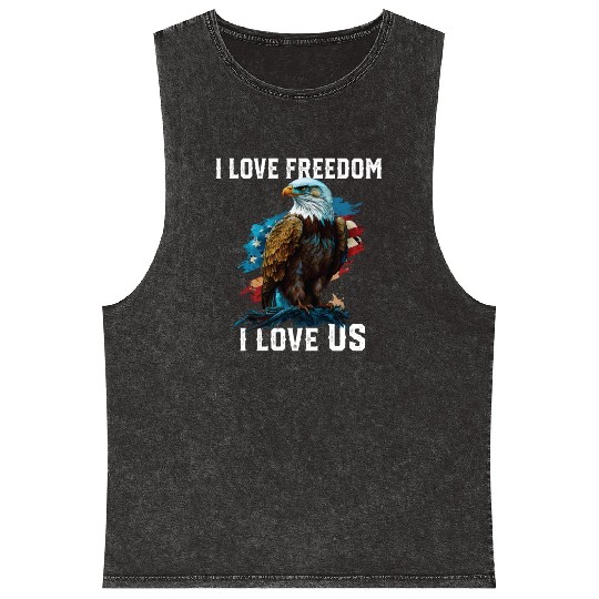 I Love Freedom I Love US American Bald Eagle Mineral Wash Tank Tops