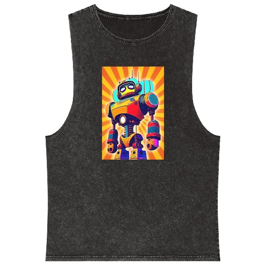 super hero cartoon iron man robot Mineral Wash Tank Tops