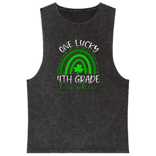 One Lucky 4th Grade Teacher St. Patrick's Day 2022 Mineral Wash Tank Tops