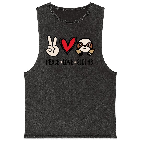 Funny Sloth Peace Love Sloth Quote Mineral Wash Tank Tops