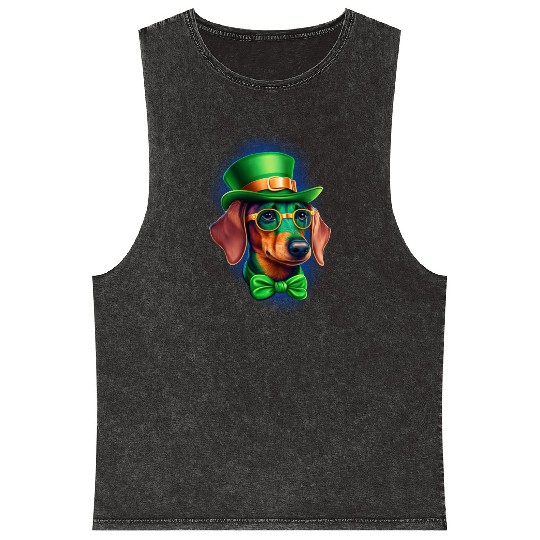 St. Patricks Day Dachshund Wiener Dog Shamrock Mineral Wash Tank Tops