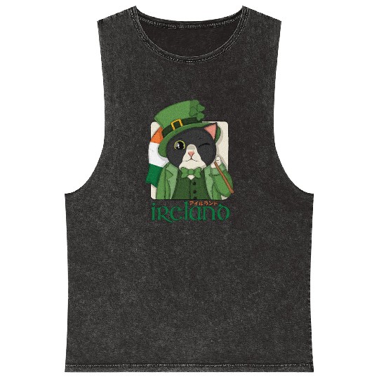 Ireland Tuxedo Cat Mineral Wash Tank Tops
