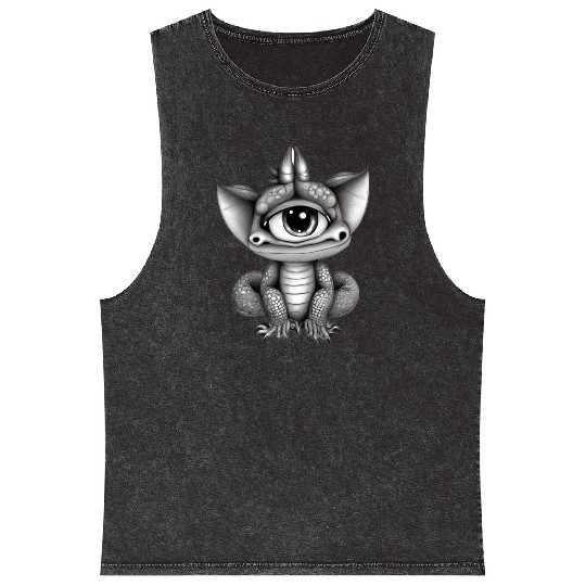 cute adorable one eyed dragon original Mineral Wash Tank Tops