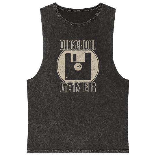 Oldschool Gamer Diskette Floppy Games Nerd Geek Mineral Wash Tank Tops